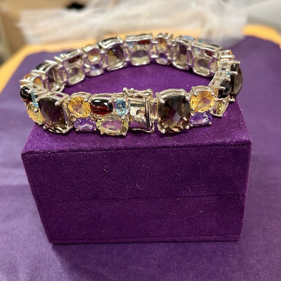 Beautiful 825 Sterling Silver 110 Carets Multicolored Gemstone Bracelet 7 1/4 - Picture 6 of 6